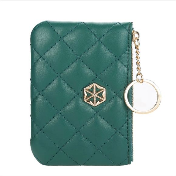 Women's Vegan Leather Zip Change Coin Purse Card Wallet with Keychain Ring Gifts - Picture 1 of 5